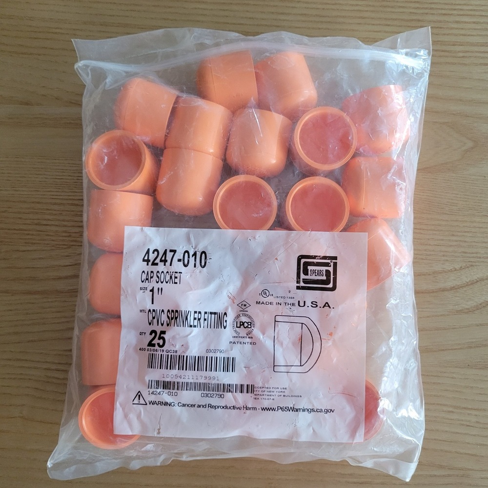 Spears 4247-010 CPVC Sprinkler Fitting Cap Socket‎ 1" ~ 25 Count